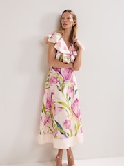 Phase Eight White Petite Matilda Floral Print Dress - Image 3 of 7