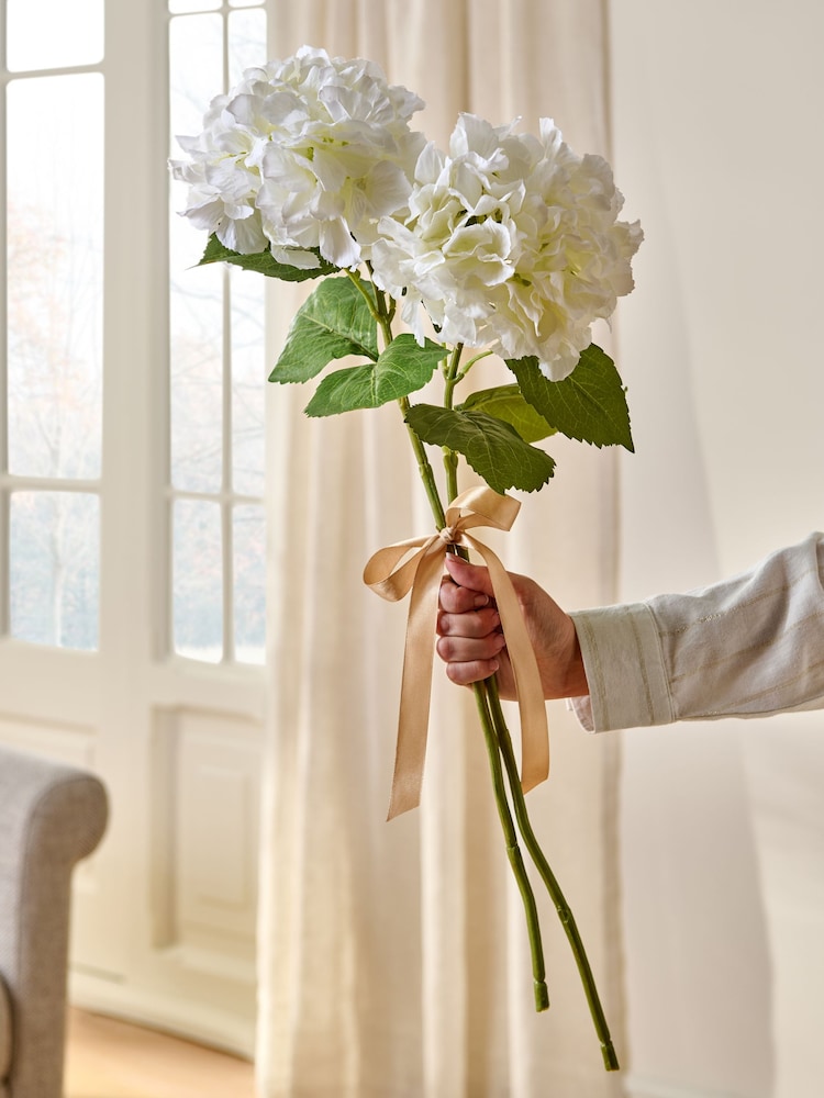 White Artificial Hydrangea (2 Stems) - Image 1 of 5 White Artificial Hydrangea (2 Stems) - Image 1 of 5