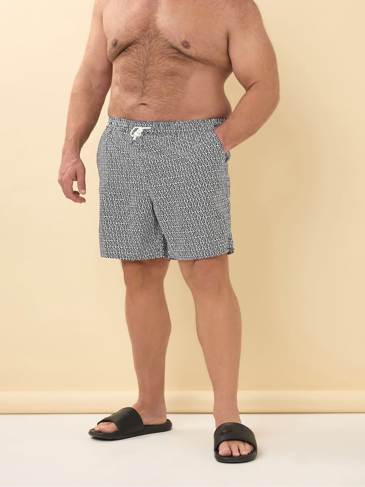 BadRhino Big & Tall Black Geometric Print Swim Shorts - Image 1 of 6