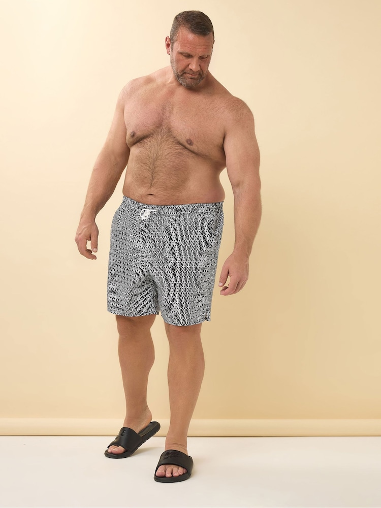 BadRhino Big & Tall Black Geometric Print Swim Shorts - Image 2 of 6