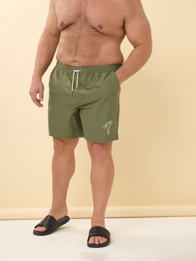 BadRhino Big & Tall Green Palm Embroidered Swim Shorts - Image 1 of 6