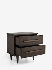 Ribbed Dark Oak Brunswick Ceramic Top 2 Drawer Bedside Table - Image 1 of 6