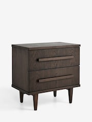 Ribbed Dark Oak Brunswick Ceramic Top 2 Drawer Bedside Table - Image 2 of 6