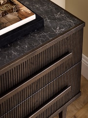 Ribbed Dark Oak Brunswick Ceramic Top 2 Drawer Bedside Table - Image 3 of 6