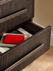 Ribbed Dark Oak Brunswick Ceramic Top 2 Drawer Bedside Table - Image 4 of 6