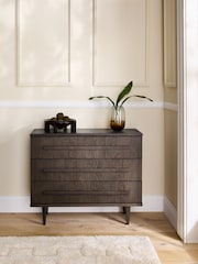 Ribbed Dark Oak Brunswick Ceramic Top 3 Drawer Chest - Image 1 of 8