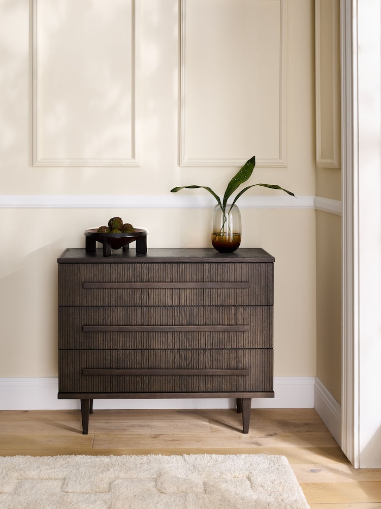 Ribbed Dark Oak Brunswick Ceramic Top 3 Drawer Chest - Image 1 of 8
