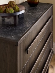 Ribbed Dark Oak Brunswick Ceramic Top 3 Drawer Chest - Image 3 of 8