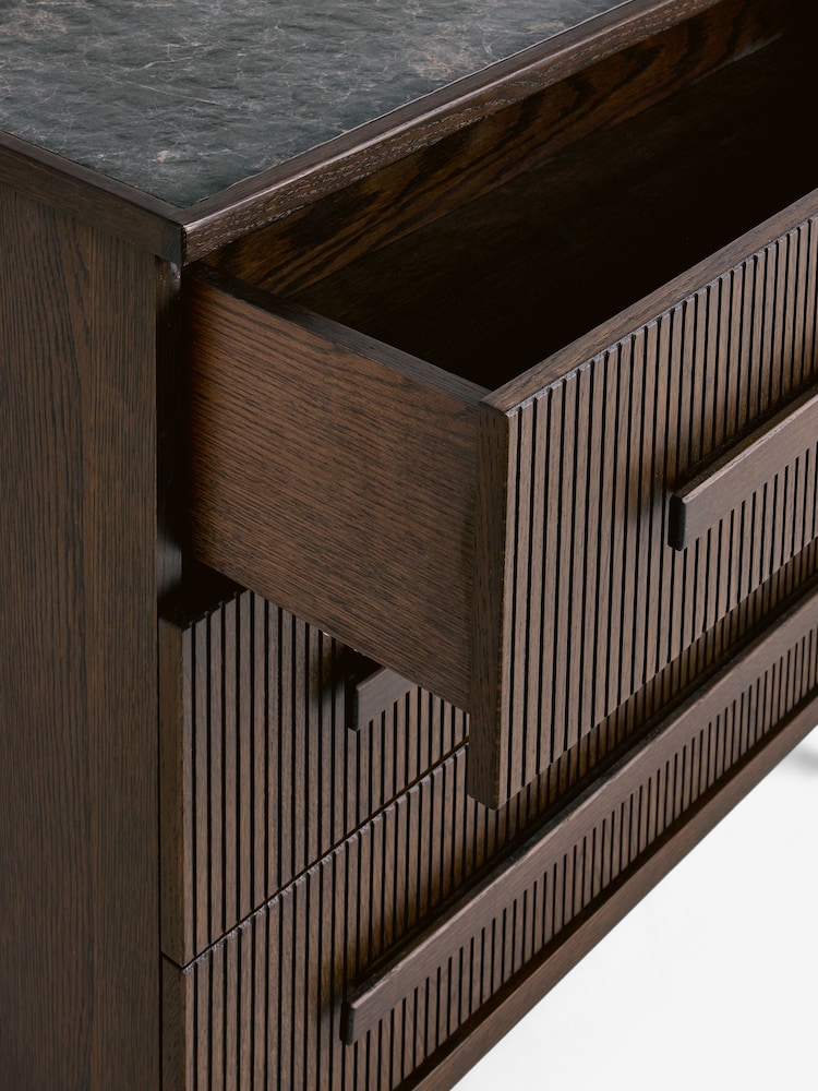Ribbed Dark Oak Brunswick Ceramic Top 3 Drawer Chest - Image 8 of 8