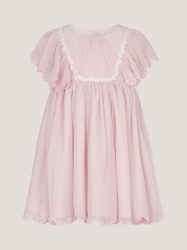 Monsoon Pink Baby Summer Flutter Sleeve Scallop Dress - Image 1 of 3