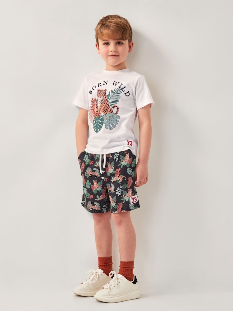 Monsoon Black Born Wild Tiger 100% Cotton Print Shorts - Image 1 of 4