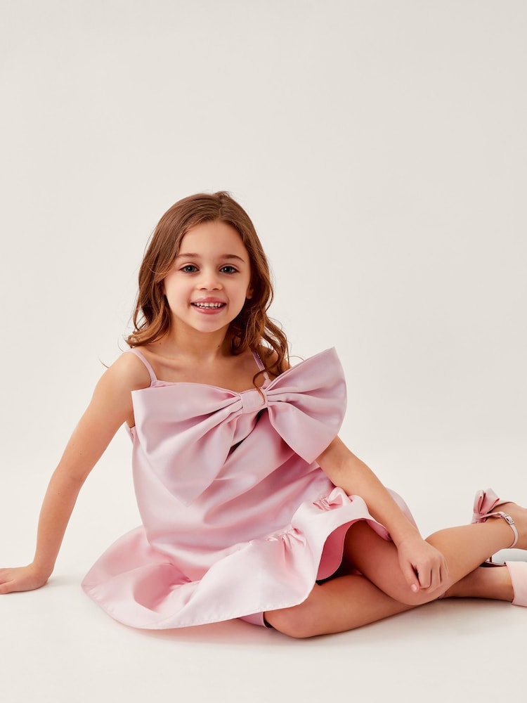 Monsoon Pink Willow Duchess Bow Dress - Image 1 of 4 Monsoon Pink Willow Duchess Bow Dress - Image 1 of 4