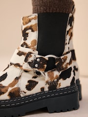 Cow Print Standard Fit (F) Leather Chunky Harness Boots - Image 2 of 8