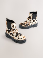 Cow Print Standard Fit (F) Leather Chunky Harness Boots - Image 4 of 8