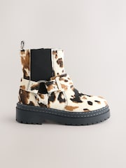 Cow Print Standard Fit (F) Leather Chunky Harness Boots - Image 5 of 8