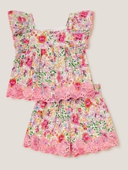 Monsoon Pink Floral Broderie Top and Shorts Set - Image 2 of 4