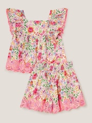 Monsoon Pink Floral Broderie Top and Shorts Set - Image 3 of 4