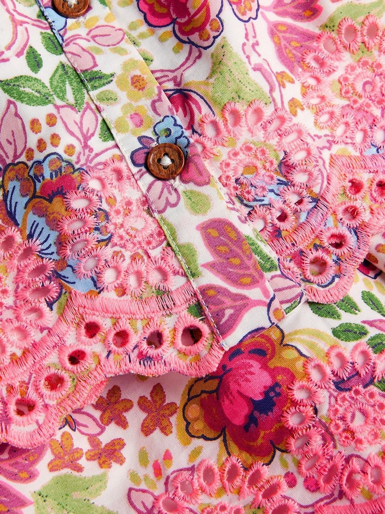 Monsoon Pink Floral Broderie Top and Shorts Set - Image 4 of 4