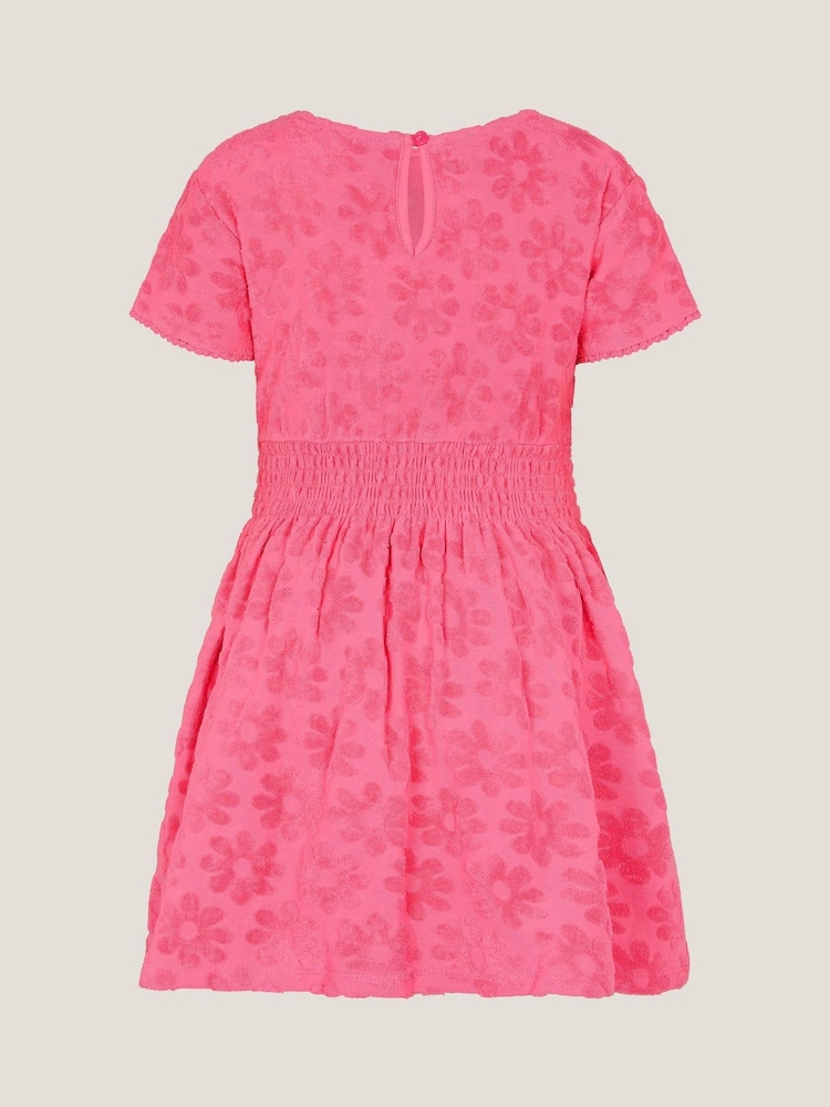 Monsoon Pink Floral Print Terry 100% Cotton Dress - Image 2 of 3