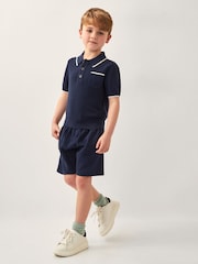 Monsoon Blue Knitted Polo Shirt and Shorts Set - Image 1 of 4