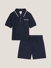 Monsoon Blue Knitted Polo Shirt and Shorts Set - Image 2 of 4