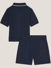 Monsoon Blue Knitted Polo Shirt and Shorts Set - Image 3 of 4