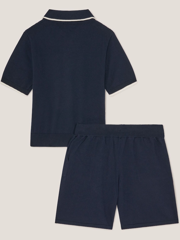 Monsoon Blue Knitted Polo Shirt and Shorts Set - Image 3 of 4