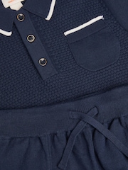 Monsoon Blue Knitted Polo Shirt and Shorts Set - Image 4 of 4