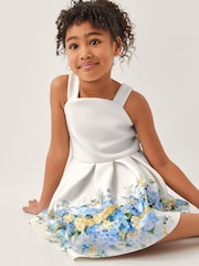 Monsoon Natural Hydrangea Bow Strap Pleated Dress - Image 1 of 4