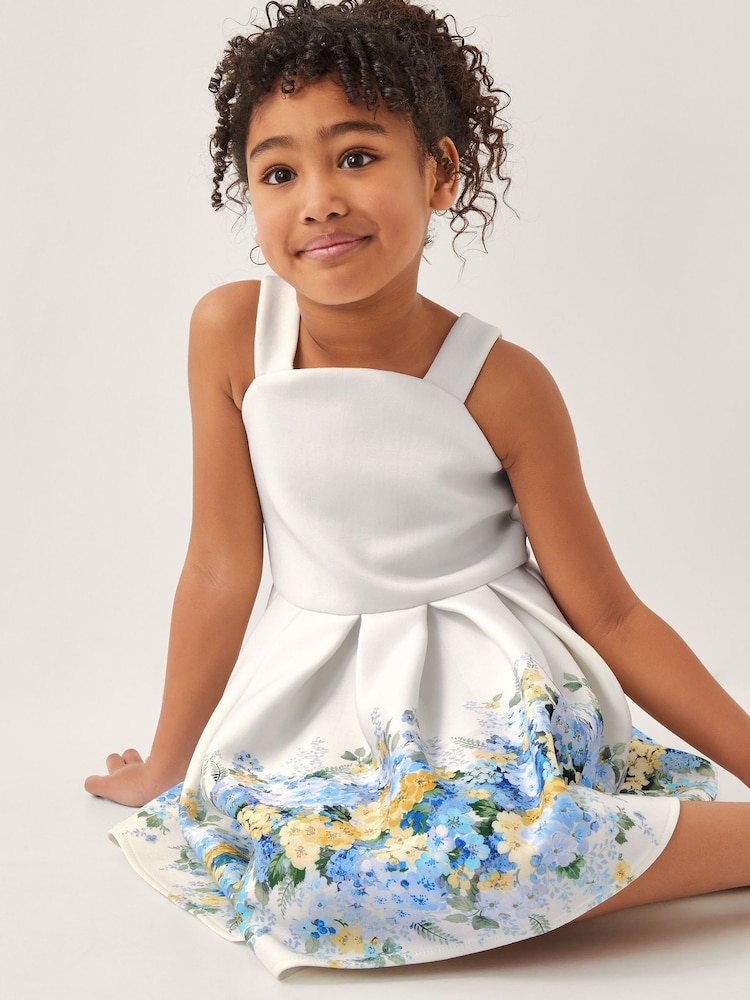 Monsoon Natural Hydrangea Bow Strap Pleated Dress - Image 1 of 4