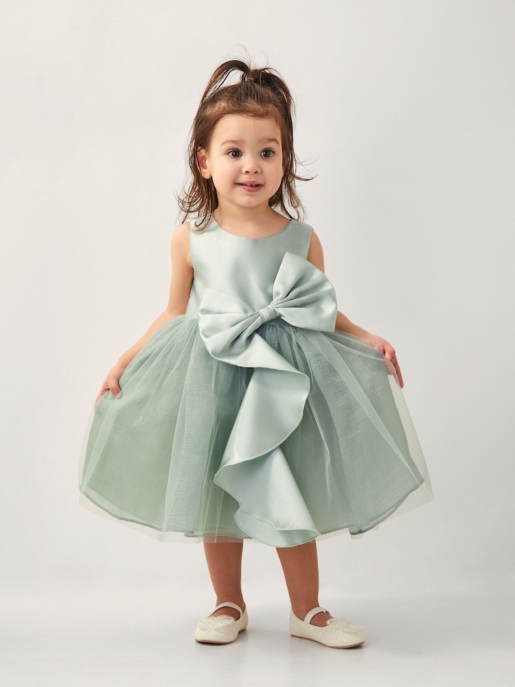 Monsoon Green Baby Waterfall Bow Tulle Dress - Image 1 of 1
