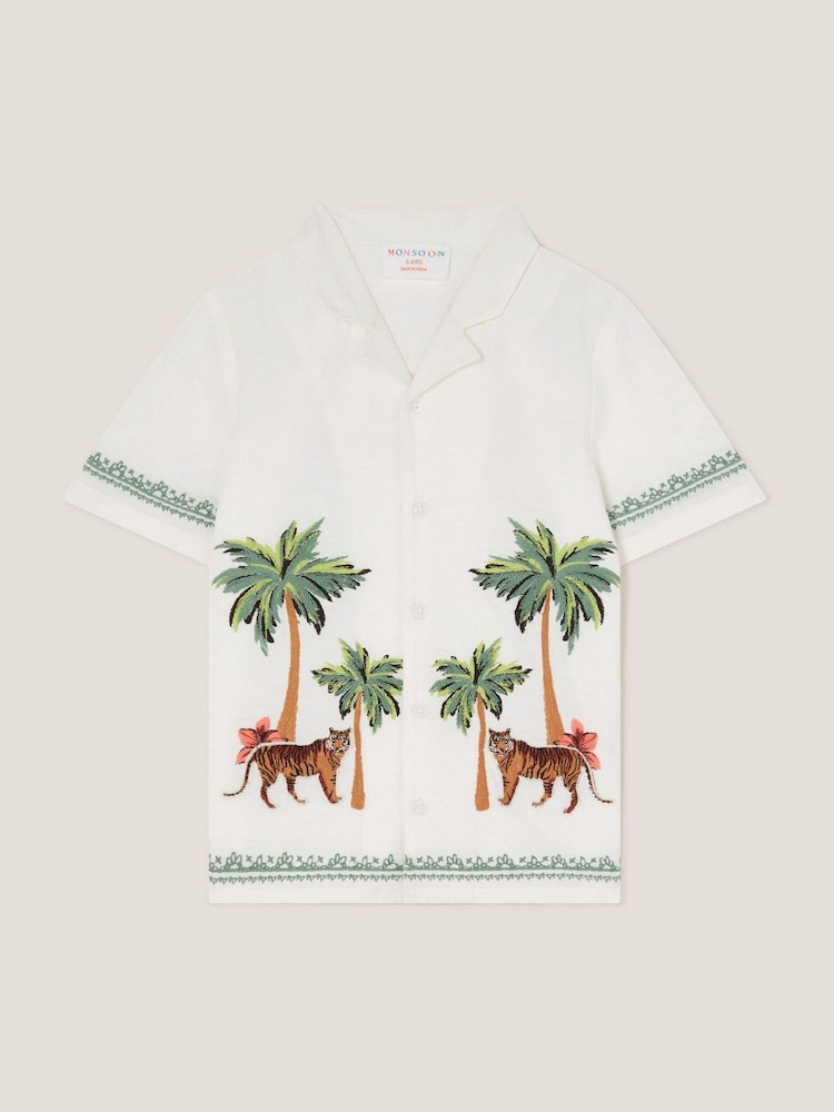 Monsoon White Tiger Embroidered Short Sleeve Shirt - Image 2 of 4