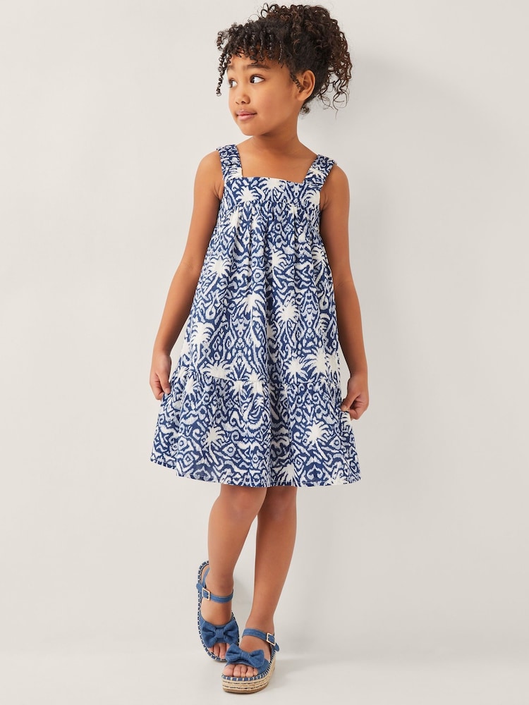 Monsoon Blue Palm Print Ikat Sun Dress - Image 1 of 4