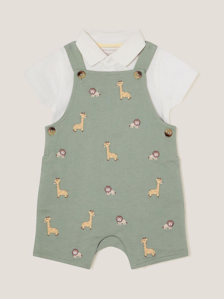 Monsoon Newborn Giraffe 100% Cotton Dungarees Set - Slika 1 iz 3