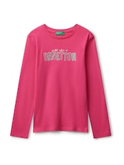 Benetton Girls Pink Glitter Print Long Sleeve T-Shirt (6-14 yrs) - Image 1 of 3