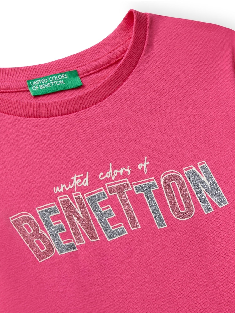 Benetton Girls Pink Glitter Print Long Sleeve T-Shirt (6-14 yrs) - Image 3 of 3