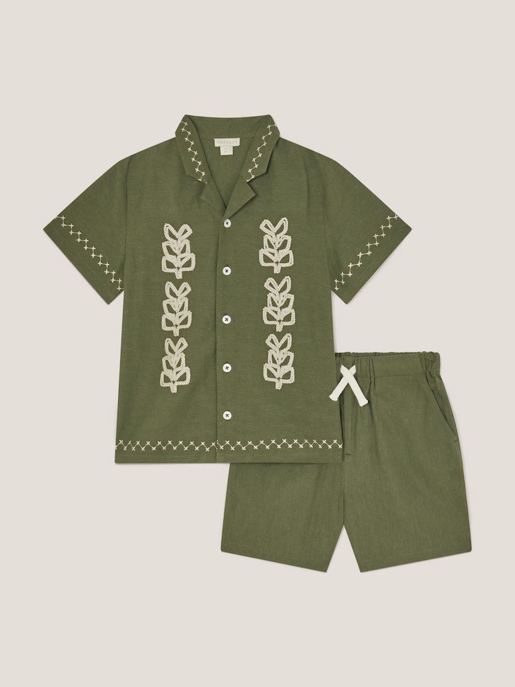 Monsoon Green Embroidered Shirt and Shorts Set - Image 1 of 3