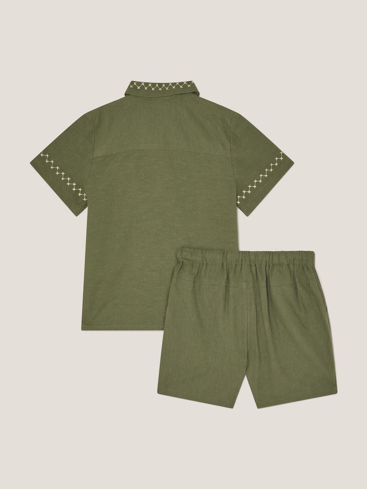 Monsoon Green Embroidered Shirt and Shorts Set - Image 2 of 3