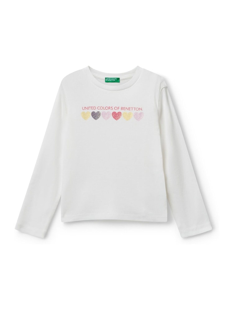 Benetton Girls Glitter Print Long Sleeve White T-Shirt (2-6 yrs) - Image 1 of 3
