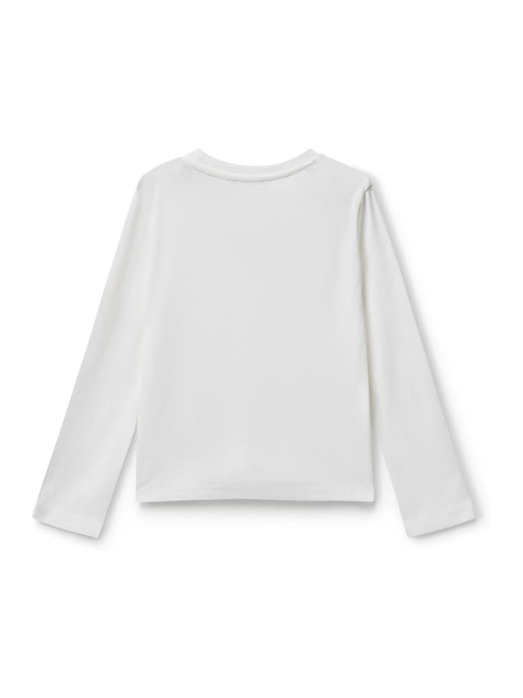 Benetton Girls Glitter Print Long Sleeve White T-Shirt (2-6 yrs) - Image 2 of 3