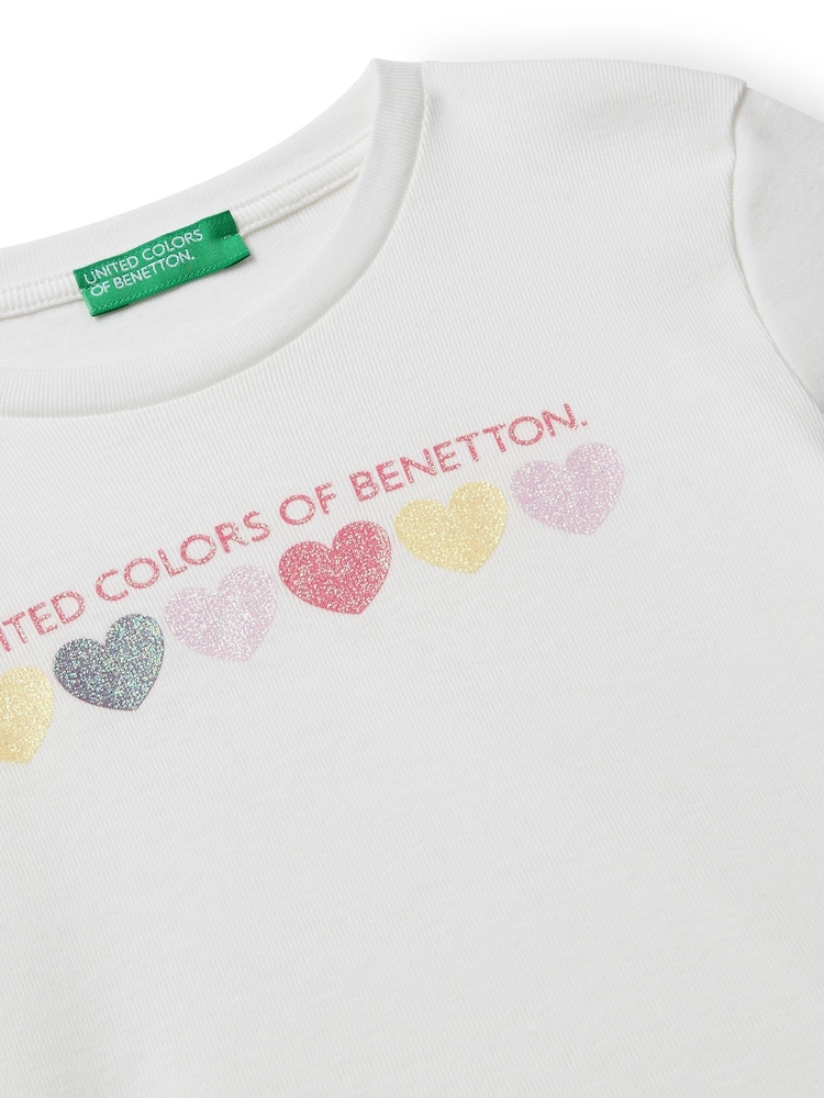 Benetton Girls Glitter Print Long Sleeve White T-Shirt (2-6 yrs) - Image 3 of 3