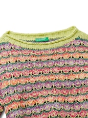 Benetton Pink Girls Cropped Mulicoloured Jumper (6-14 yrs) - Image 3 of 3