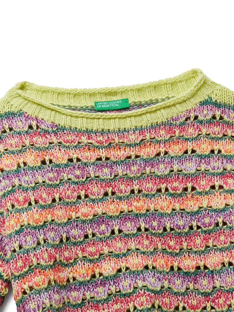 Benetton Pink Girls Cropped Mulicoloured Jumper (6-14 yrs) - Image 3 of 3