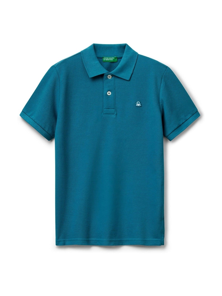 Benetton Boys Blue Short Sleeve Pique Polo Shirt (6-14 yrs) - Image 1 of 3 Benetton Boys Blue Short Sleeve Pique Polo Shirt (6-14 yrs) - Image 1 of 3