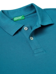 Benetton Boys Blue Short Sleeve Pique Polo Shirt (6-14 yrs) - Image 3 of 3