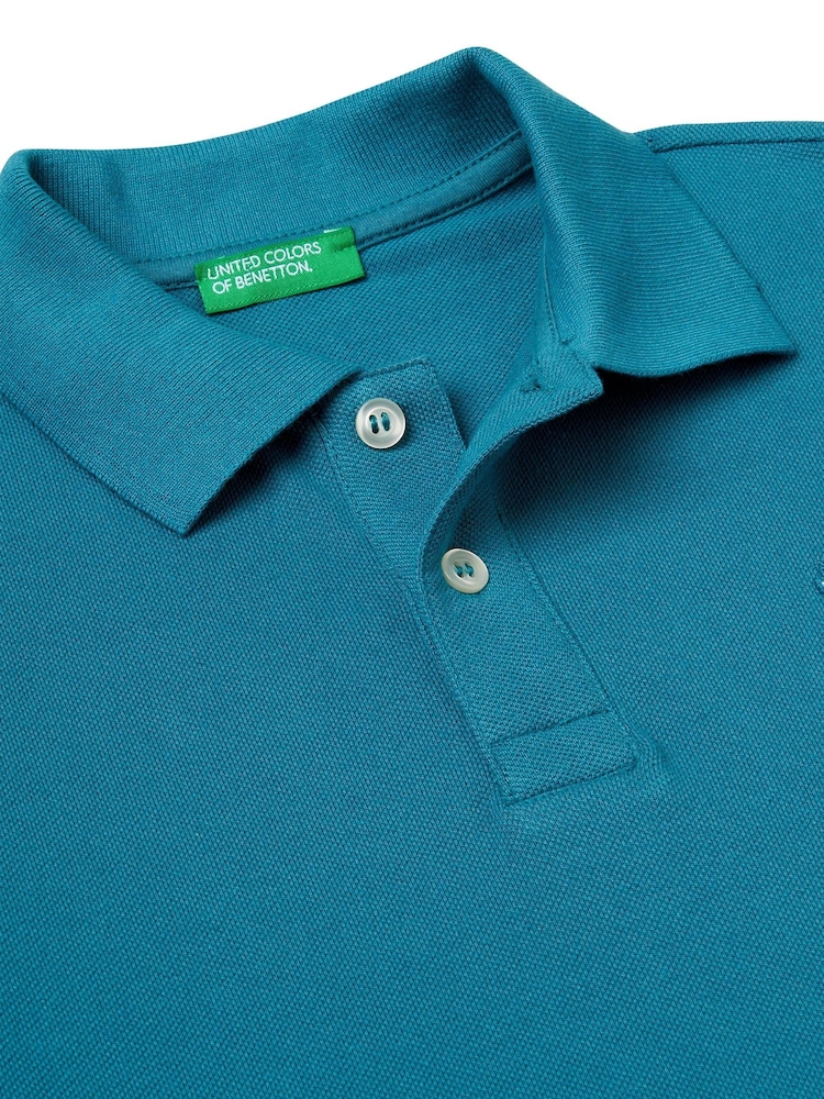 Benetton Boys Blue Short Sleeve Pique Polo Shirt (6-14 yrs) - Image 3 of 3 Benetton Boys Blue Short Sleeve Pique Polo Shirt (6-14 yrs) - Image 3 of 3