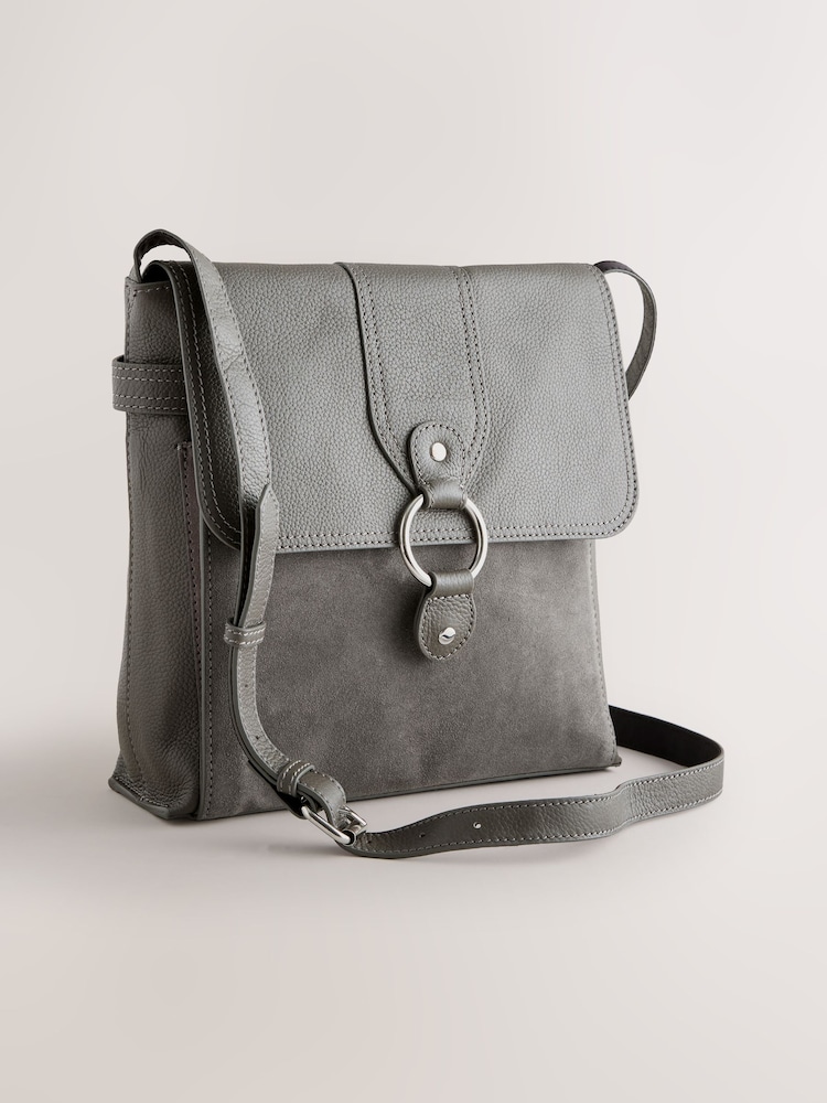 Grey Leather Pocket Messenger Bag - Image 1 of 5 Grey Leather Pocket Messenger Bag - Image 1 of 5