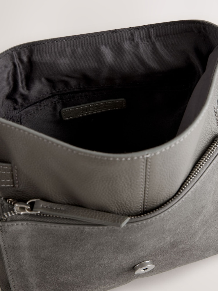 Grey Leather Pocket Messenger Bag - Image 2 of 5 Grey Leather Pocket Messenger Bag - Image 2 of 5