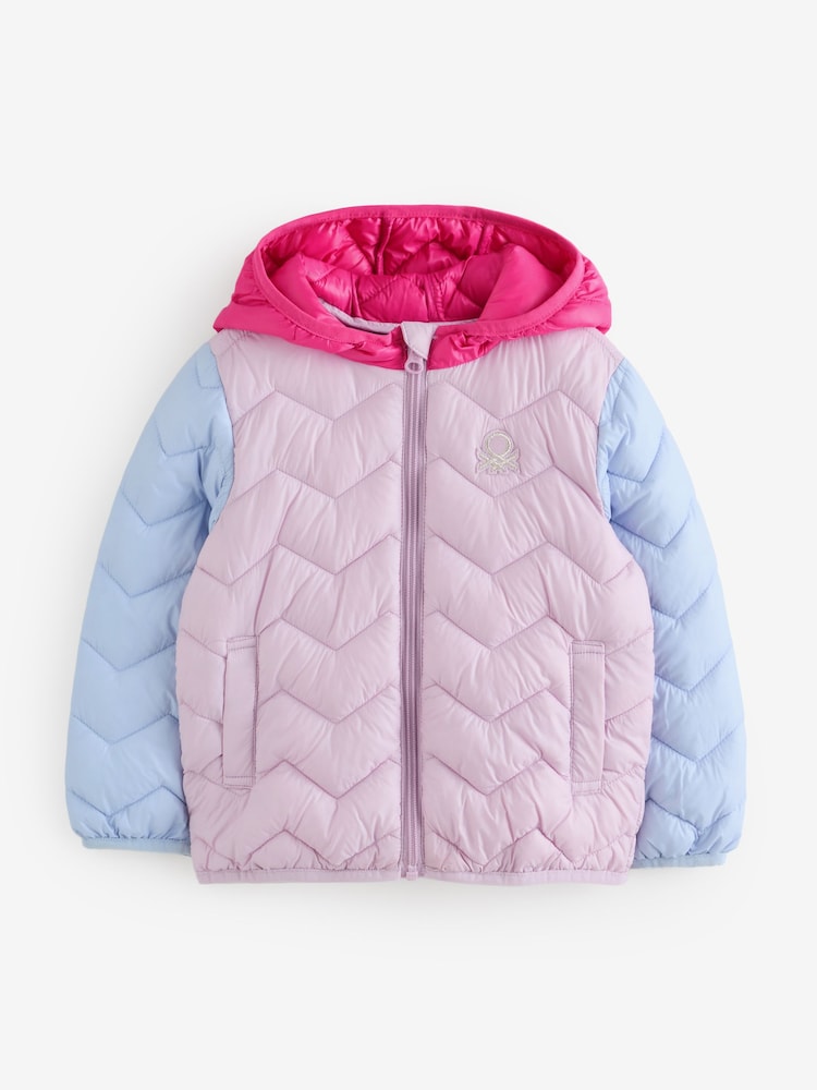 Benetton Girls Pink Quilted Colourblock Coat (2-6 yrs) - Image 1 of 1