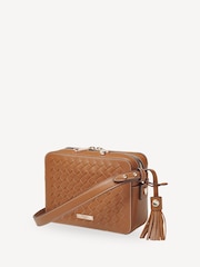 Aspinal of London Brown Slot Weave Leather Camera Bag with Tassel - Image 4 of 7